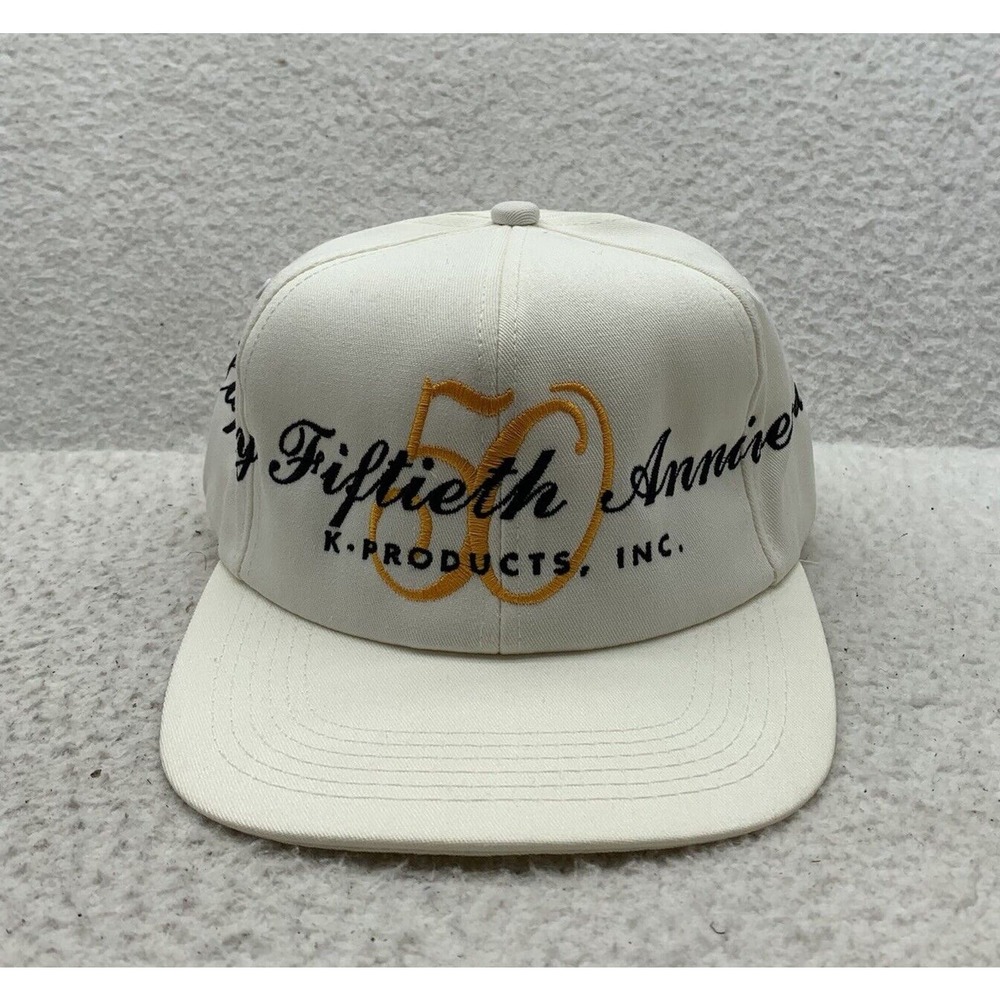 VTG K-Products 50th Anniversary Blockhead Hat Snapback OSFM White Big Logo Rare